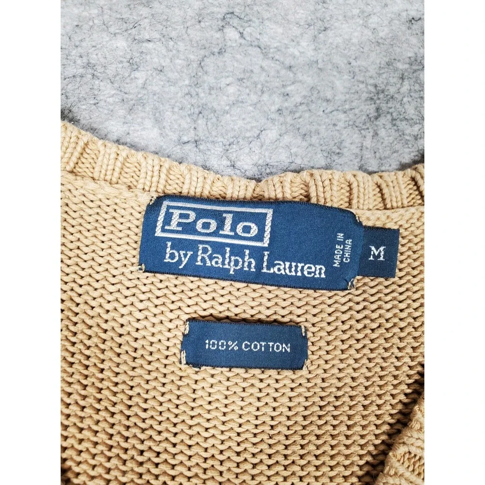 Vintage Polo Ralph Lauren Sweater Vest Mens Med Beige V Neck Pony Knit Pullover